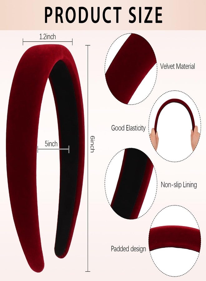 AMCAMI Red Velvet Headband,Burgundy Wide Padded Non-Slip Hair Accessory for Women, Vintage Luxury Daily Formal Wear - Image 2